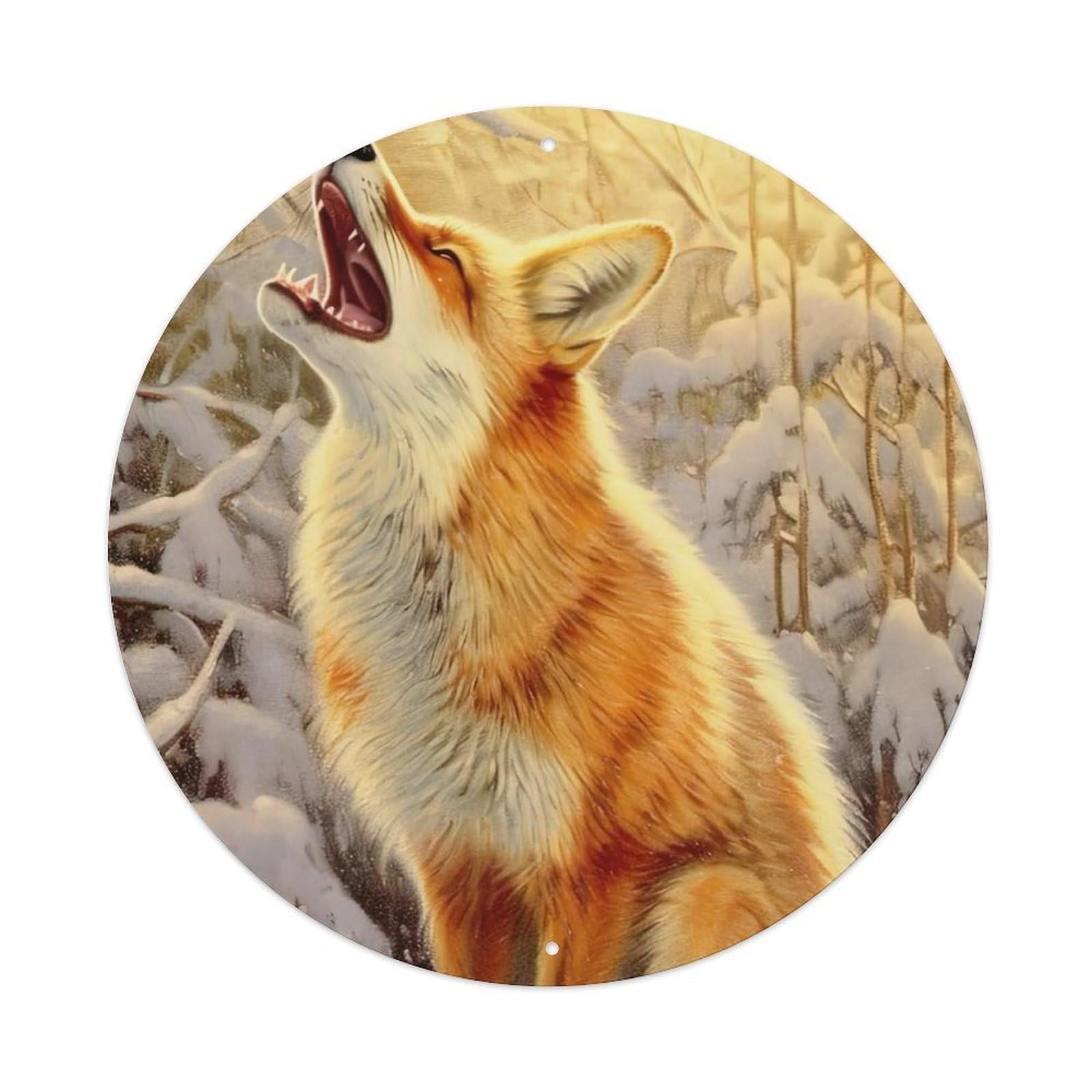 Animal Artwork Fox in The Snowy Day Metal Tin Sign