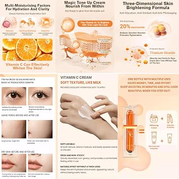 Japanese Vitamin C Makeup Tone Up Cream,Five Vitamin C Tone-Up Cream,Moisturizing Brightening Concealer,Smooth Lightweight Long Lasting Moisturizer Face Serum for All Skin Type (3PCS)