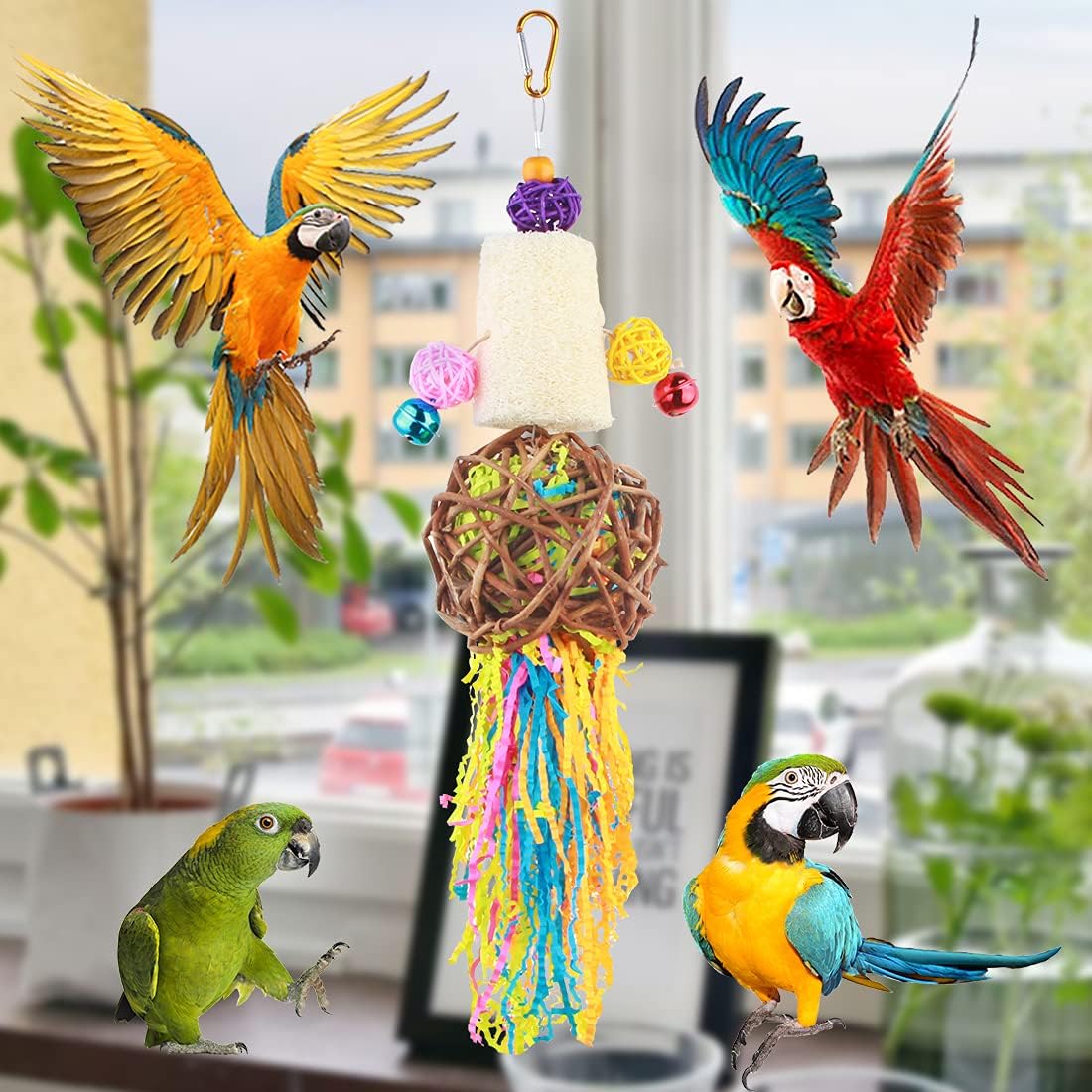 BundleMall Bird Toys Parrot Cage Toy Parrot Pecking Toy Bird Loofah