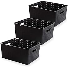 BINO | Plastic Basket, Large - Black | 3 Pack | THE STABLE COLLECTION | Multi-Use Storage Basket | Rectangular Cabinet Organizer | Home & Office Storage Organizer | Baskets for Bathroom Organizing