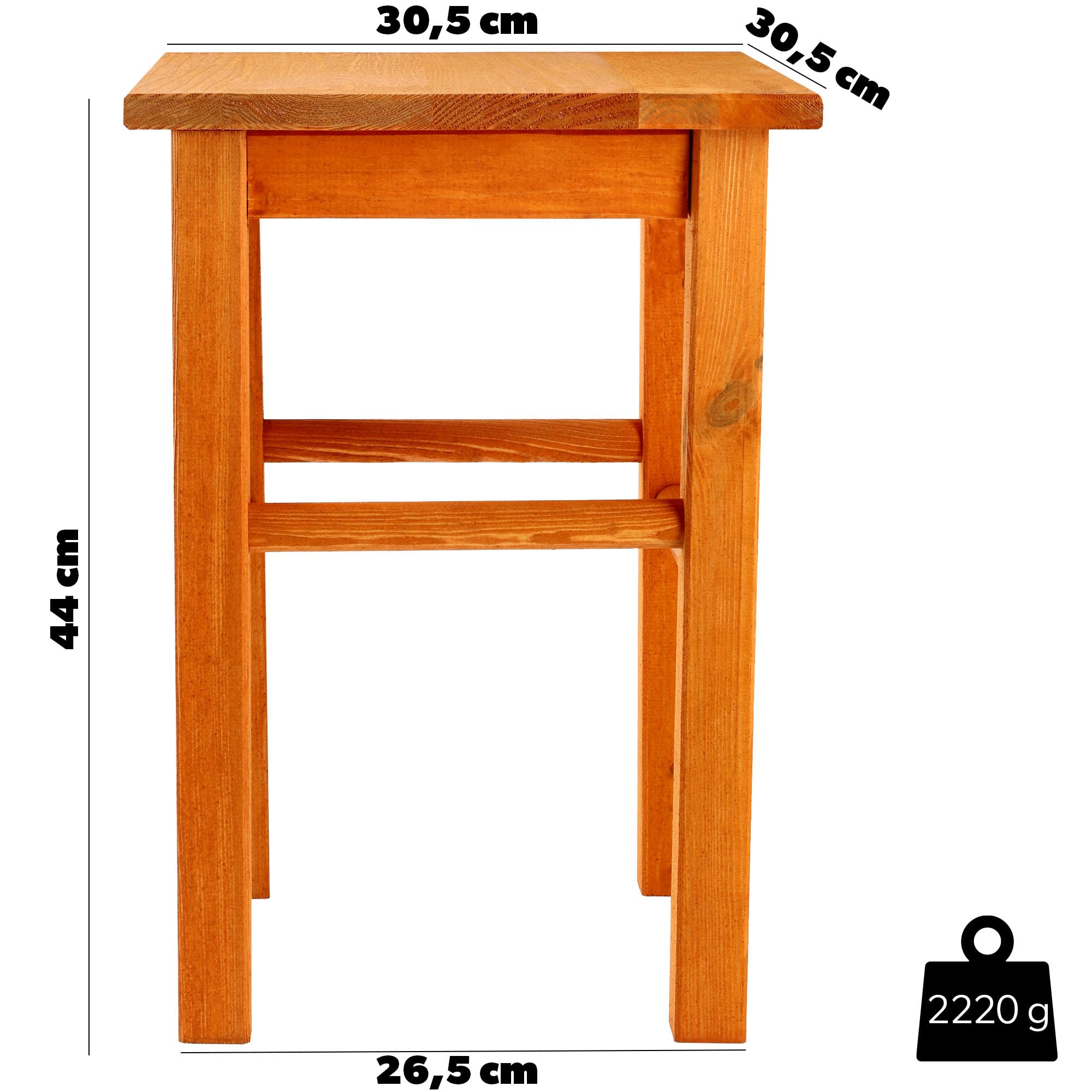 KADAX Taburete de Madera de Pino Natural Sin Pintar - 3 Modelos, Silla de Bar, Reposapiés, Escalón (Cuadrado Marrón)