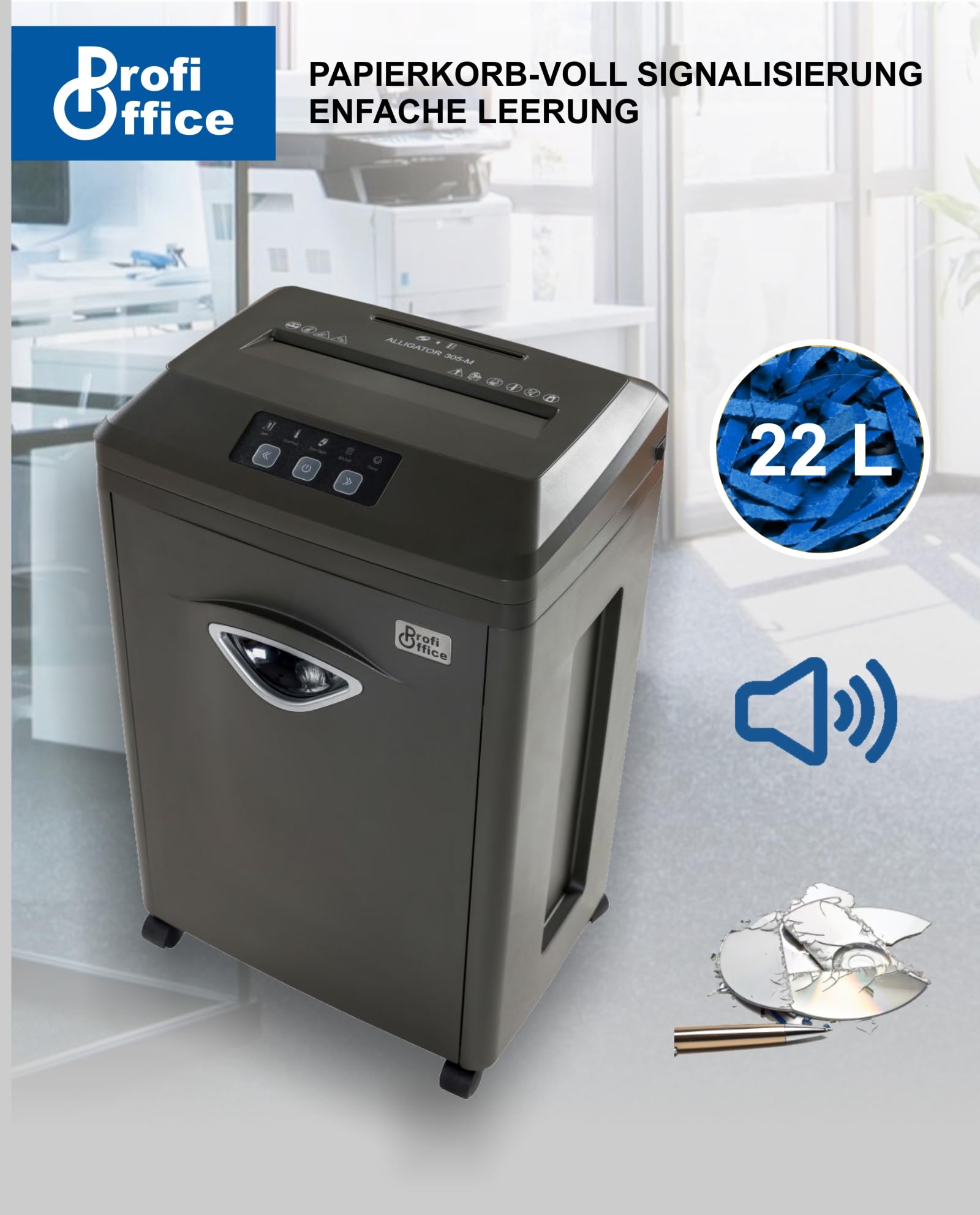 Alligator 305 M Destructora de Papel P7 Super Micro Cut | Trituradora de Documentos RGPD Oficina y Hogar | Microcorte 5 Hojas 1x2mm, 30 Min Continuos, 22L, CD y Tarjetas