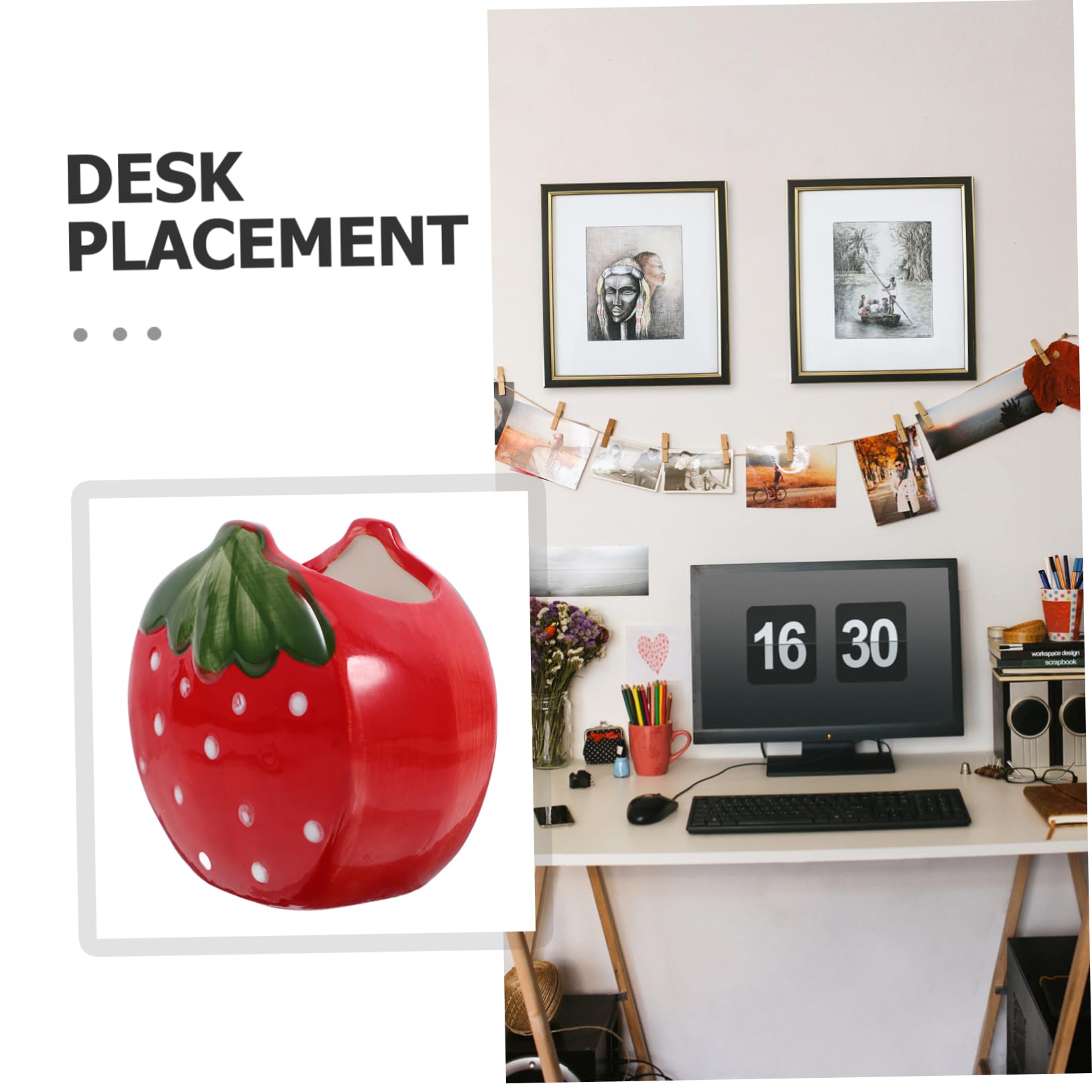 DOITOOL 5 Pezzi Portapenne Decorativo Ceramica Forma Fragola Organizer per Ufficio e Casa Portapenne Stile Semplice Accessorio da Scrivania
