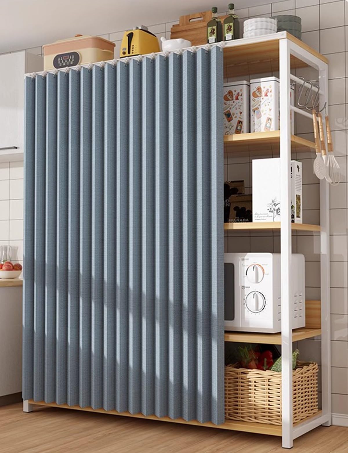Rideau de cuisine décoratif bleu pour garde-manger propre