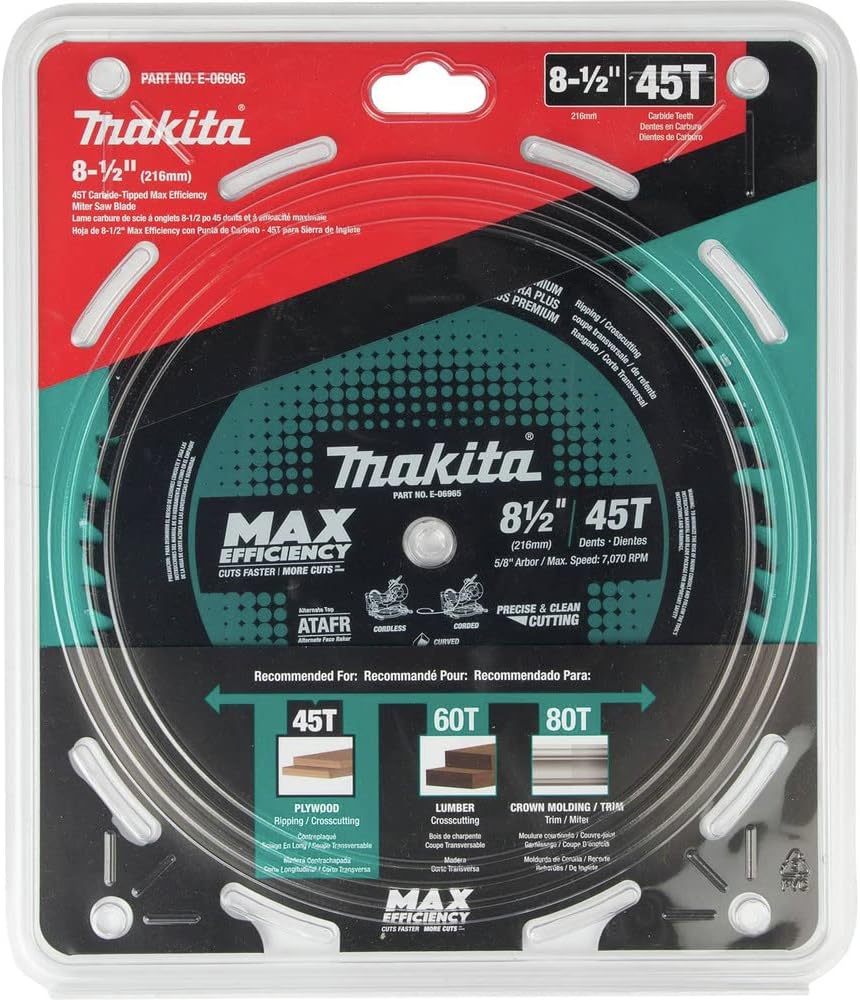 Makita E-06965 Max Efficiency 8-1/2" 45 Tooth Thin Kerf Miter Saw Blade