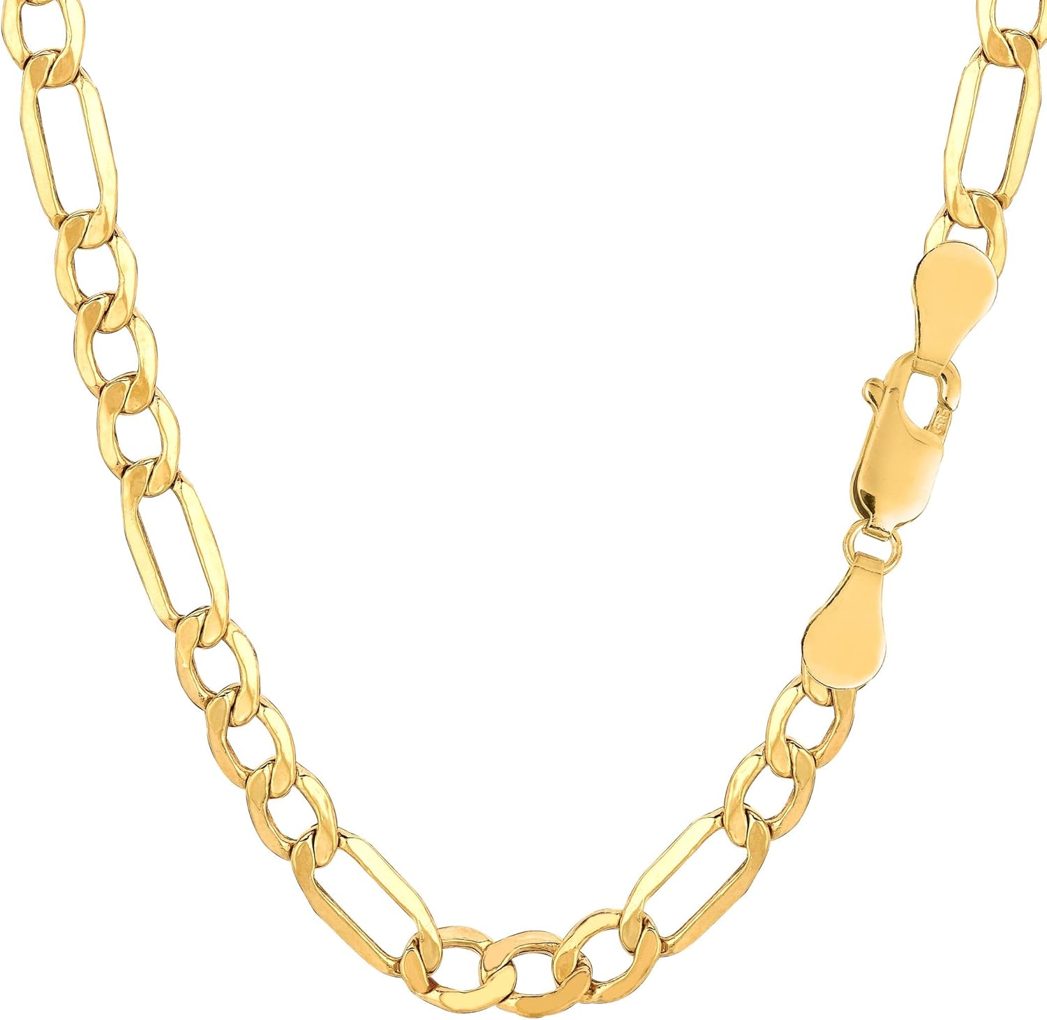 Jewelry Affairs 14k Yellow Gold Hollow Figaro Chain Necklace, 5.4mm