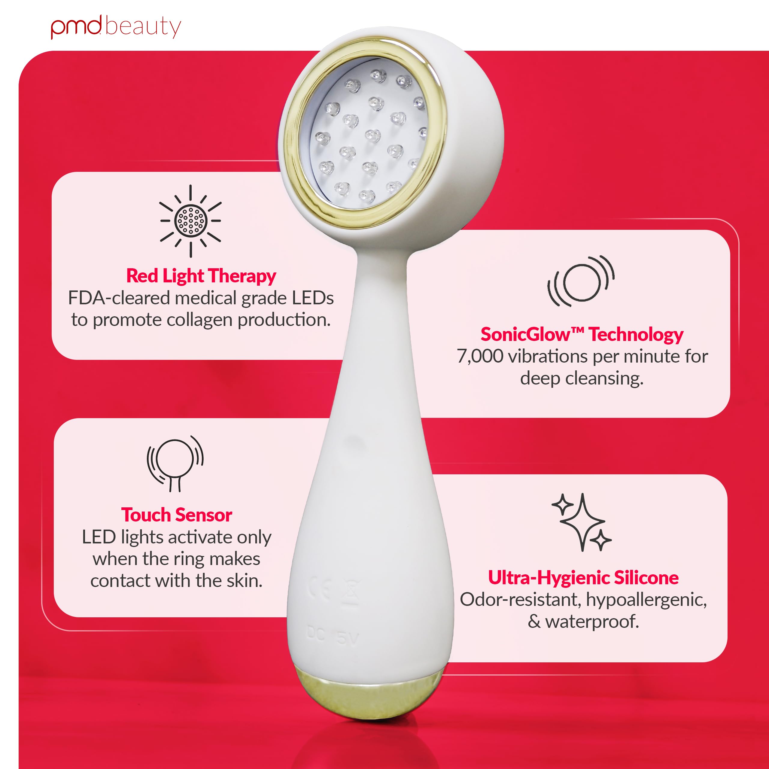 PMD LED Clean Facial Cleansing Brush with Blue LED Light – Waterproof Silicone Face Cleanser with Sonic Technology, Cream view 2