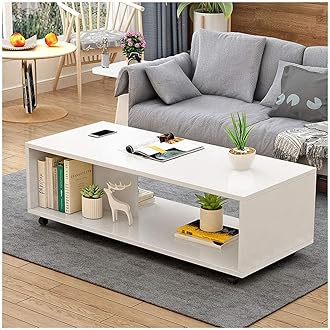 Lukzer Engineered Wood Center Table with Wheels Open Rack Storage Organizing Desk Bed Side Display Stand Fashionable Furniture Rolling Coffee Tea Table (CT-003/White) DIY (80X40X40 Cm)
