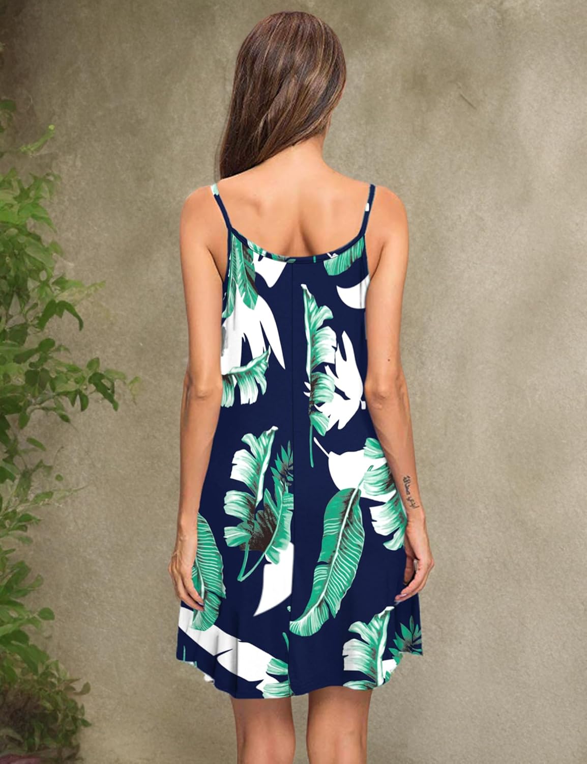 MISFAY Women's Summer Spaghetti Strap Casual Swing Tank Beach Cover Up Dress with Pockets