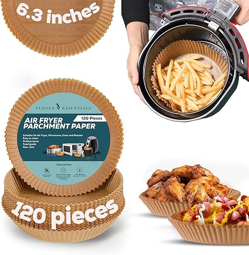 120 forros para freidora de aire marrón de 6.3 pulgadas, forros de papel pergamino para freidora de aire, antiadherentes, resistentes al aceite, de