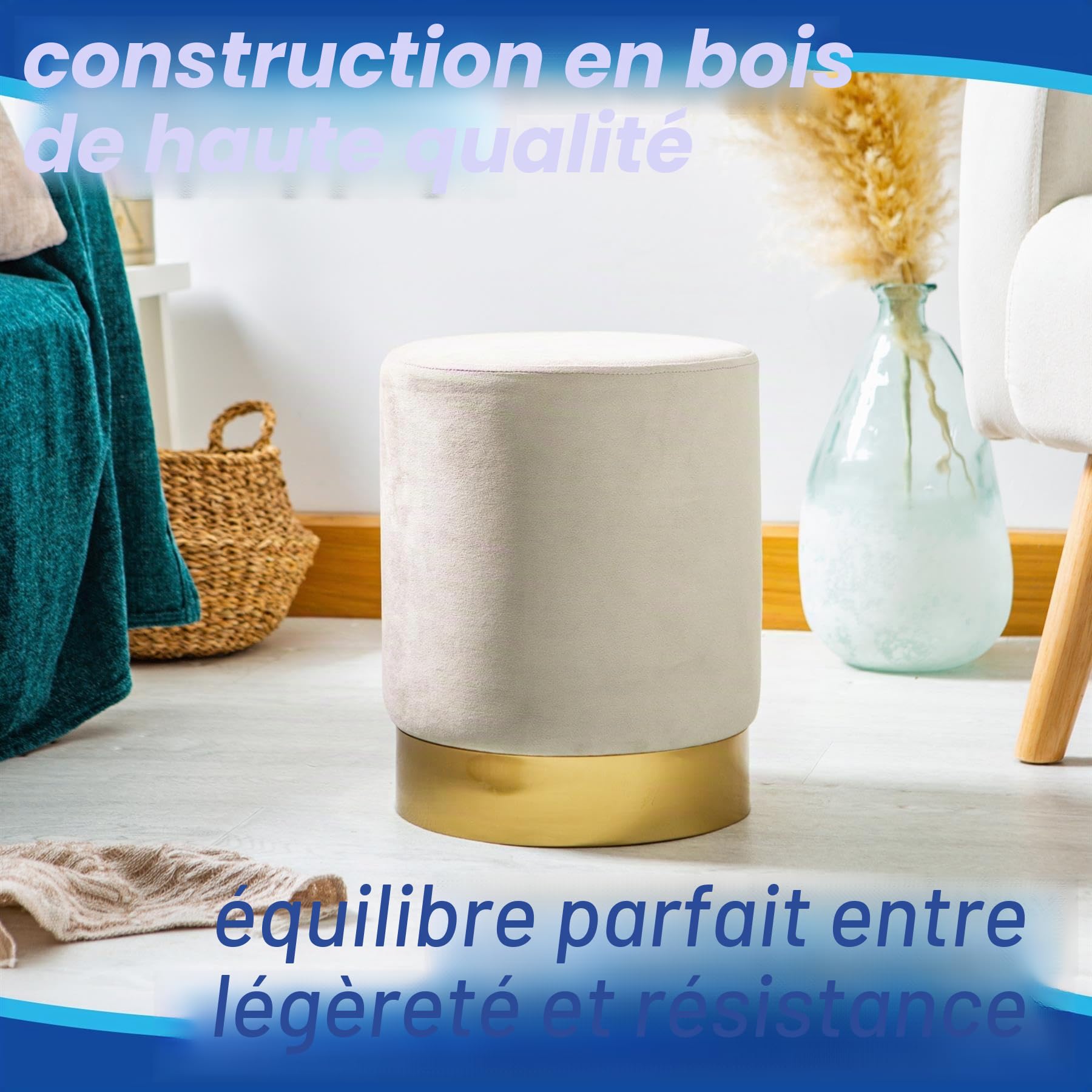 Harbour Housewares Velvet Pouffe Rond - Luxe Salon Chambre à Coucher Coiffe Accent POWERTOOL - 29 x 36cm - Vert