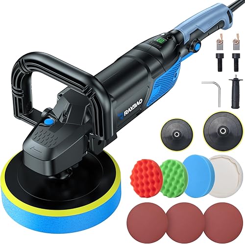 Miniatura 1 de RAYBAO Pulidora de búfer, pulidora rotativa de 1600 W, 7 pulgadas6 pulgadas, velocidad variable de 600-3000 RPM con lectura digital, mango
