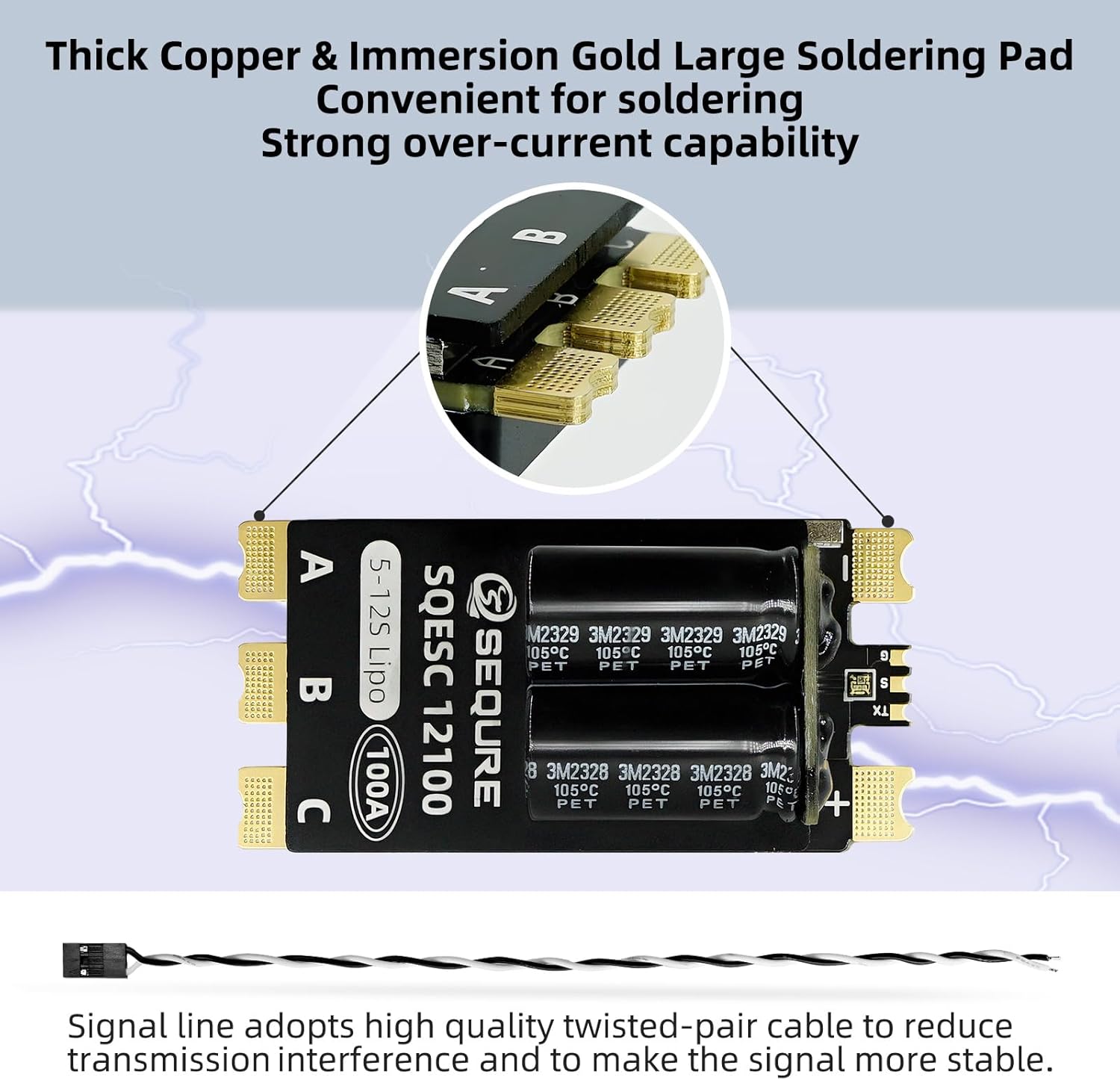 Thick copper and immersion gold large soldering pads on the ESC