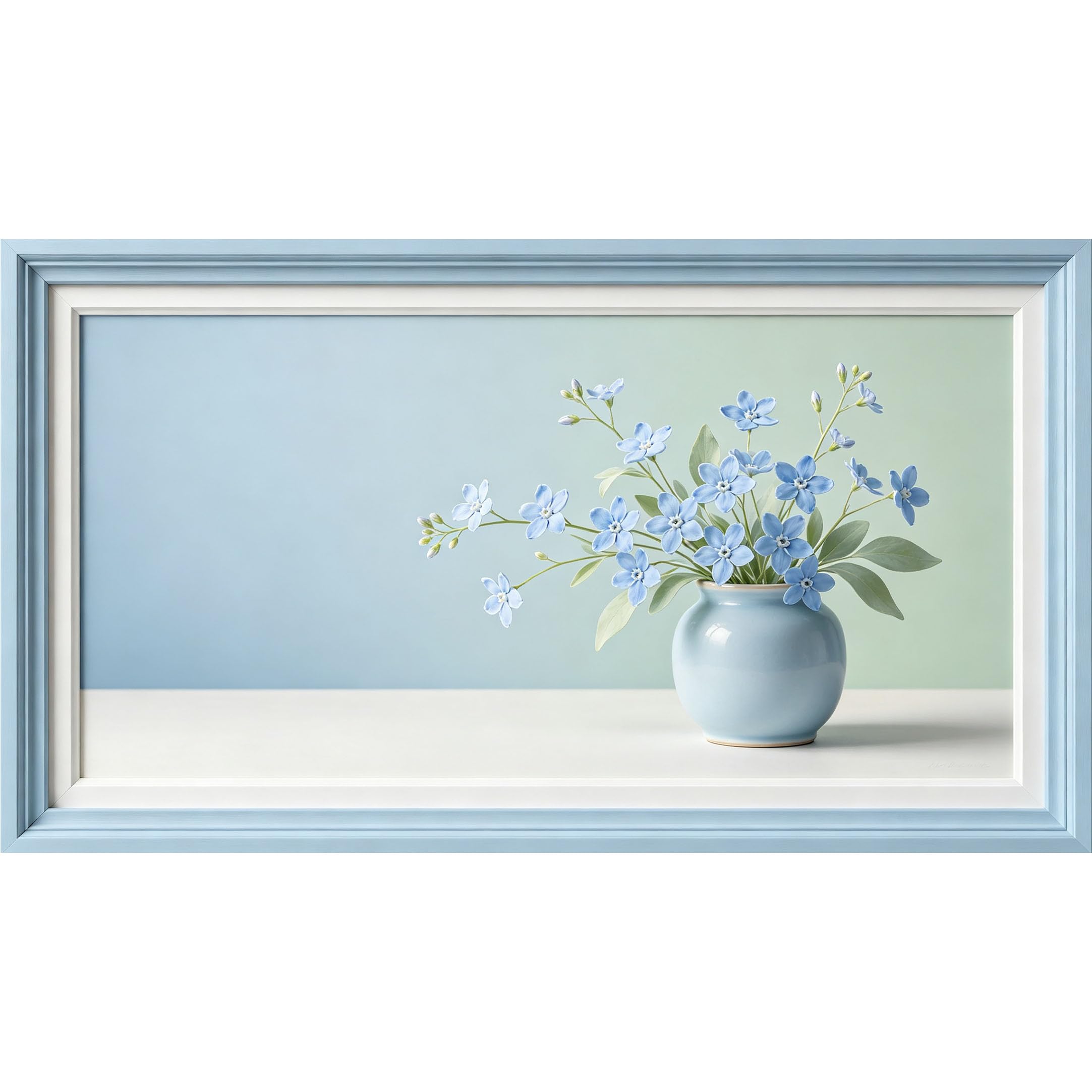 QZLITHOTIC 50x90cm3D Framed Wall Art， Blue Floral Vase Botanical Still Life Self‑Adhesive Mural， Water‑Activated Peel & Stick Fabric Decor Wall Decal for Bedroom Living Room