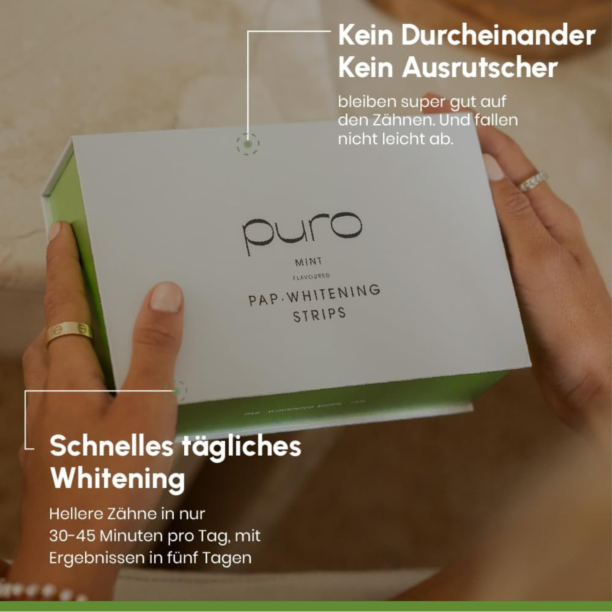 Teeth Whitening Strips - PAP Zahnaufhellung ohne Wasserstoffperoxid, Schmelzschonend & Keine Sensibilität, Flexible Whitening Schienen, Schnelle Ergebnisse, Minze, 10 Stück