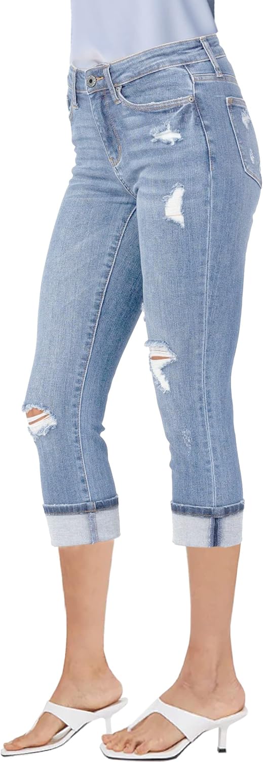luvamia Capri Jeans for Women Stretch High Waisted Distressed Denim Capris Ripped Skinny Cropped Pants - Image 6