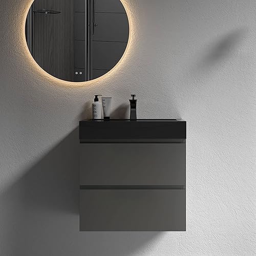Miniatura 9 de BLUHOUZZ Alice - Tocador de baño de 30 pulgadas con fregadero, gran almacenamiento montado en la pared flotante para baño moderno, lavabo de una