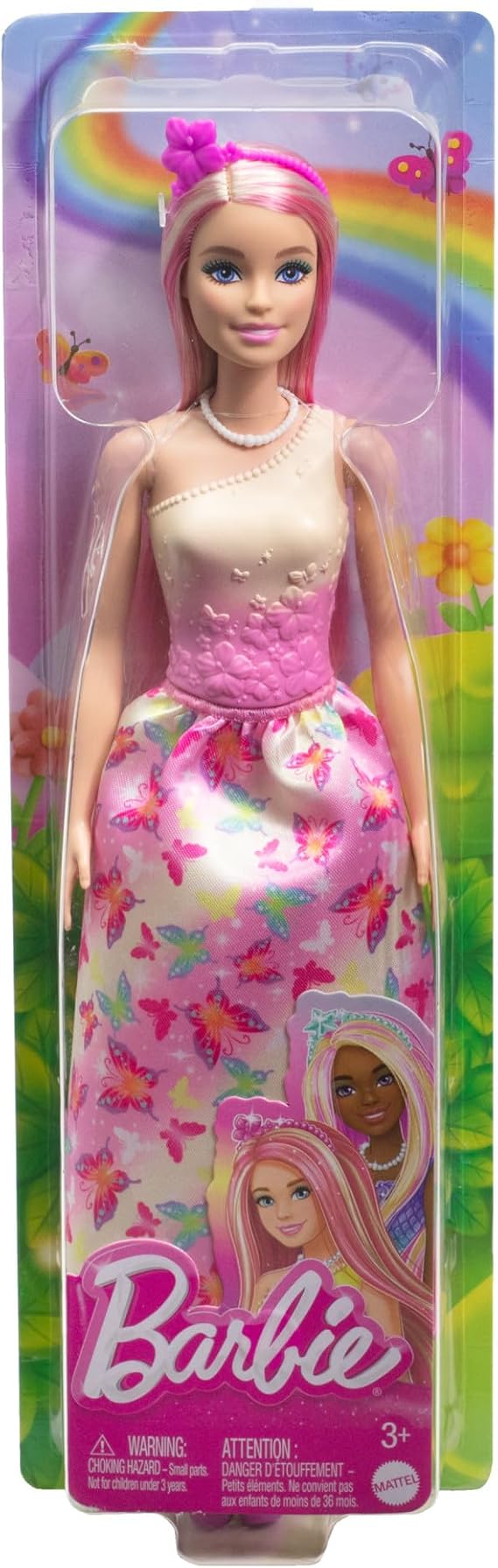 Barbie Royal Doll with Pink & Blonde Fantasy Hair, Colorful Accessories, Pink Ombre Bodice & Butterfly-Print Skirt