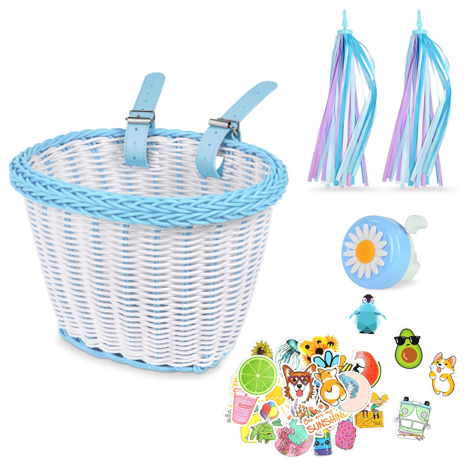 Flintronic Kids Bike Basket Handwoven Cycle Basket for Kids, Bicycle Basket For Girls Boys Childs, with Bike Accessories