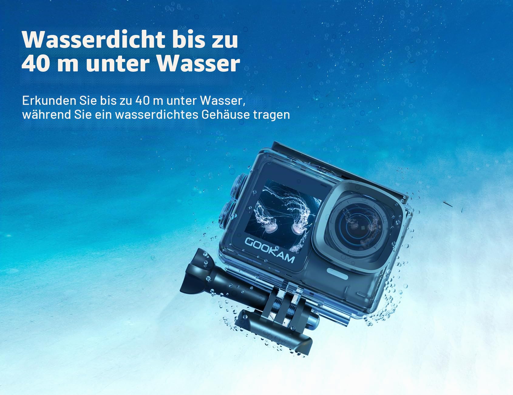 GO7 Action Cam 4K Dual Touchscreen Unterwasserkamera 40M mit 2.4G Fernbedienung EIS Anti-Shake 170° Weitwinkel WiFi tragbar Helmkamera mit Microphone 2 * 1350mAh Akkus