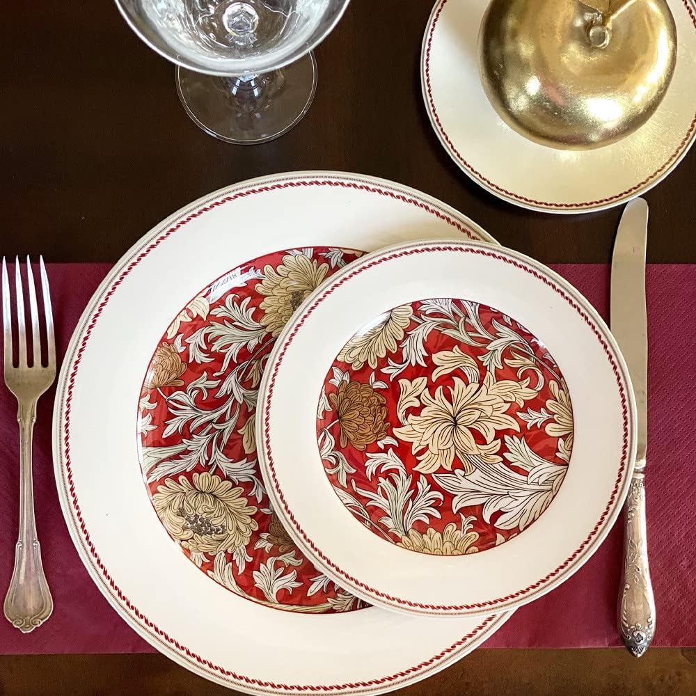 STP GOODS Round Serving Plate Morris Garden Dessert Plate Set of 4 (bordeaux) Appetizer Plates Salad Plates Dinner Plates for Home & Kitchen 7.5" (19 cm) (Morris Garden)