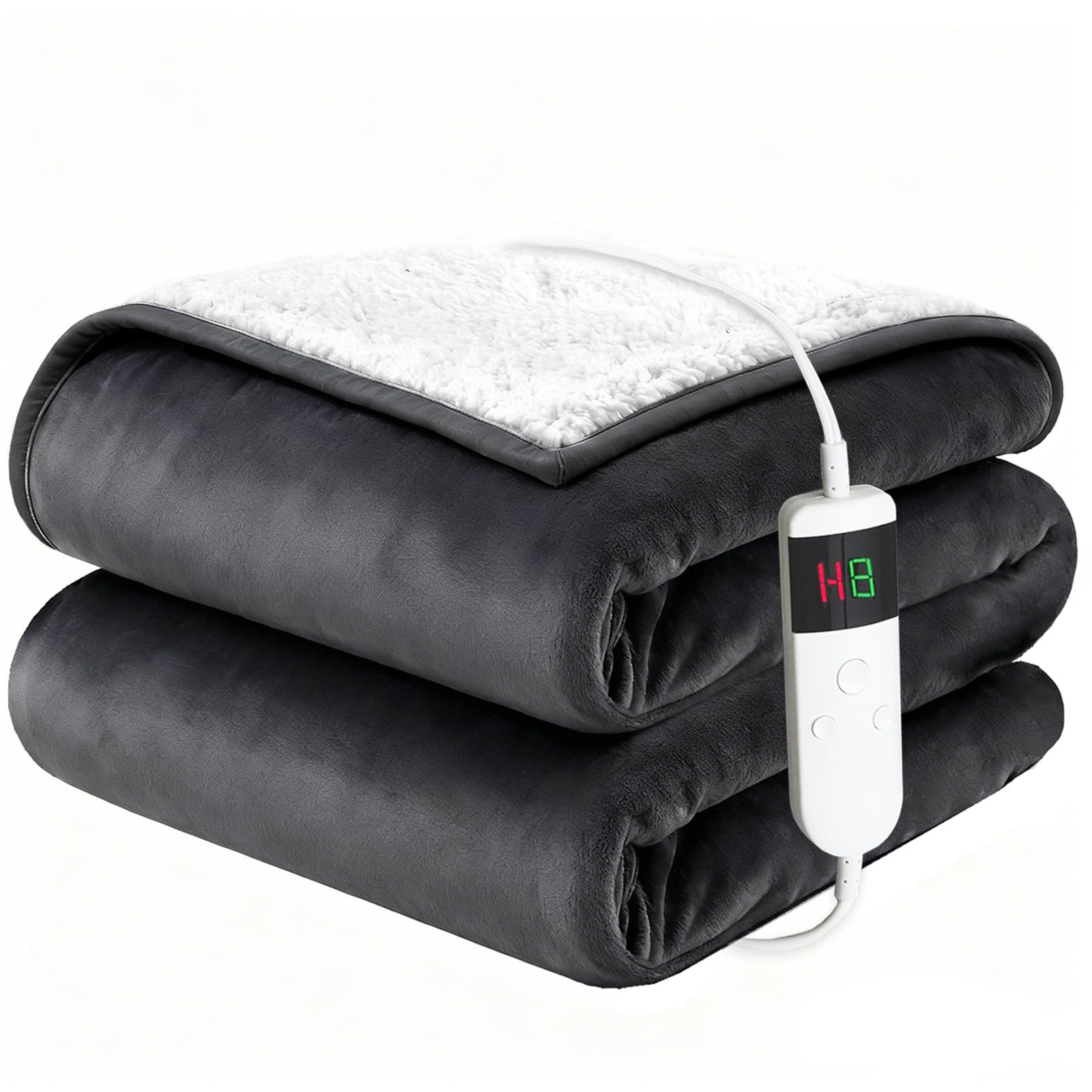 Photo 1 of Electric Blanket Heated Twin, Soft Flannel 62"x84" Heating Blanket with 8 Hours Auto Off 10 Fast Heating Levels Machine Washable Sherpa Heated Blanket with Overheating Protection