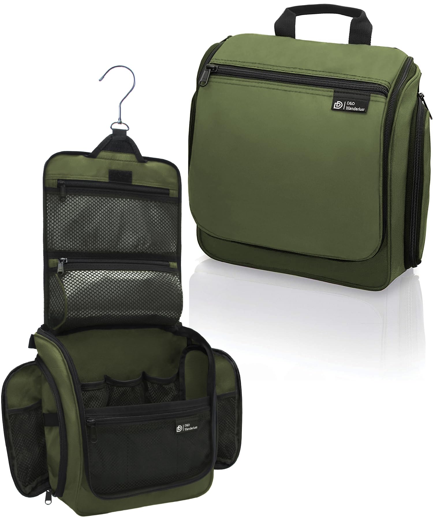 D&D - Neceser Colgante de Viaje para Hombre y Mujer | Organizador Extragrande con 10 Compartimentos, Cremalleras, Gancho Giratorio de Metal XXL, Nailon Resistente al Agua