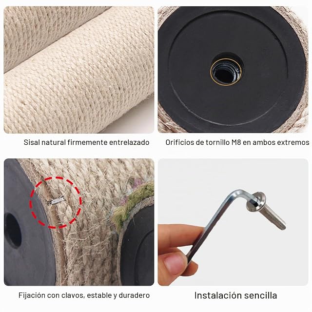 Foto 3 de 7 de BORDEAG 2 Piezas Poste Rascador para Gatos, 40 * 8cm Recambio Rascador para Gatos