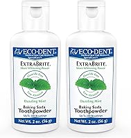 Eco-Dent ExtraBrite Mint Baking Soda Toothpowder: Fluoride-Free, SLS-Free Whitening Powder with Calcium Peroxide, TSA-Friendly 2oz Pack of 2