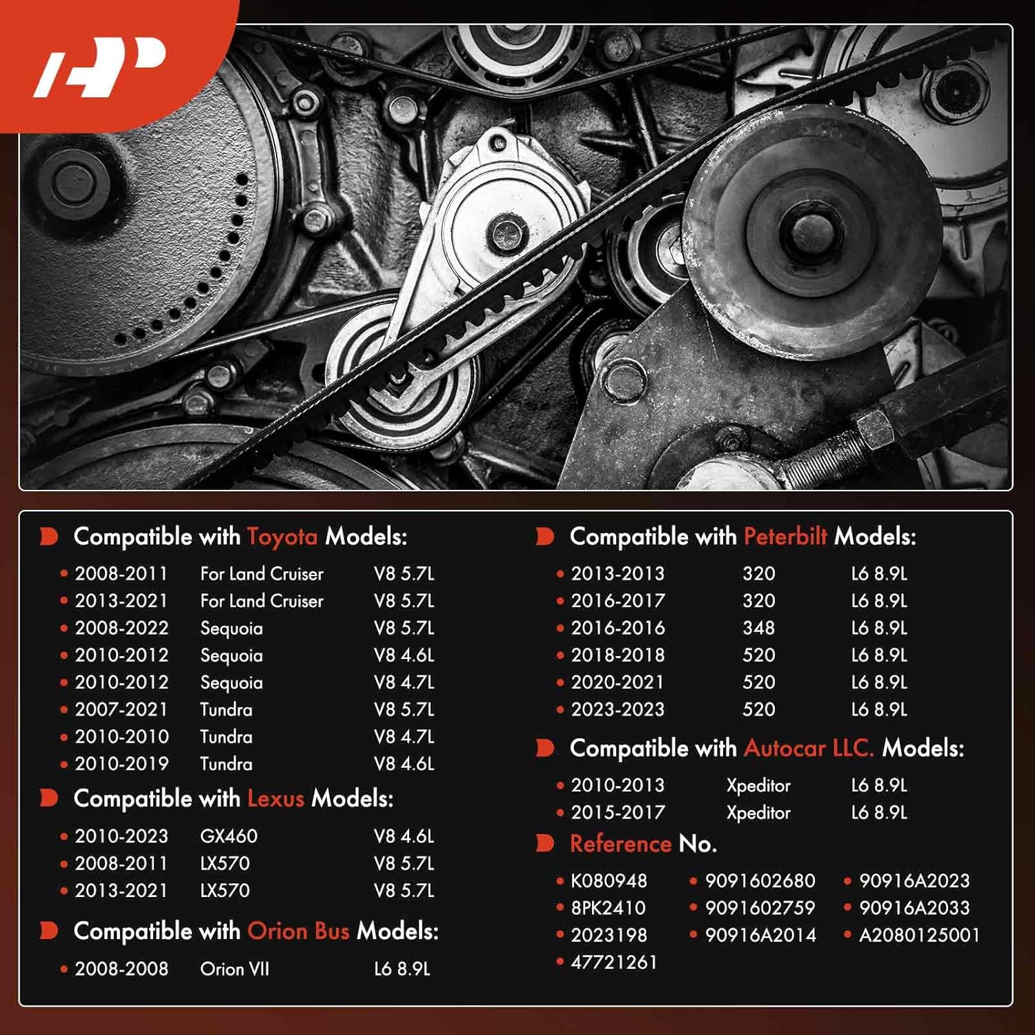A-Premium 94.88 Inch Engine Serpentine Drive Belt Compatible with Toyota, Lexus, Peterbilt, Orion Bus, Autocar LLC. Vehicles - Sequoia, Tundra, Land Cruiser, LX570, Xpeditor, 320, 520 & More