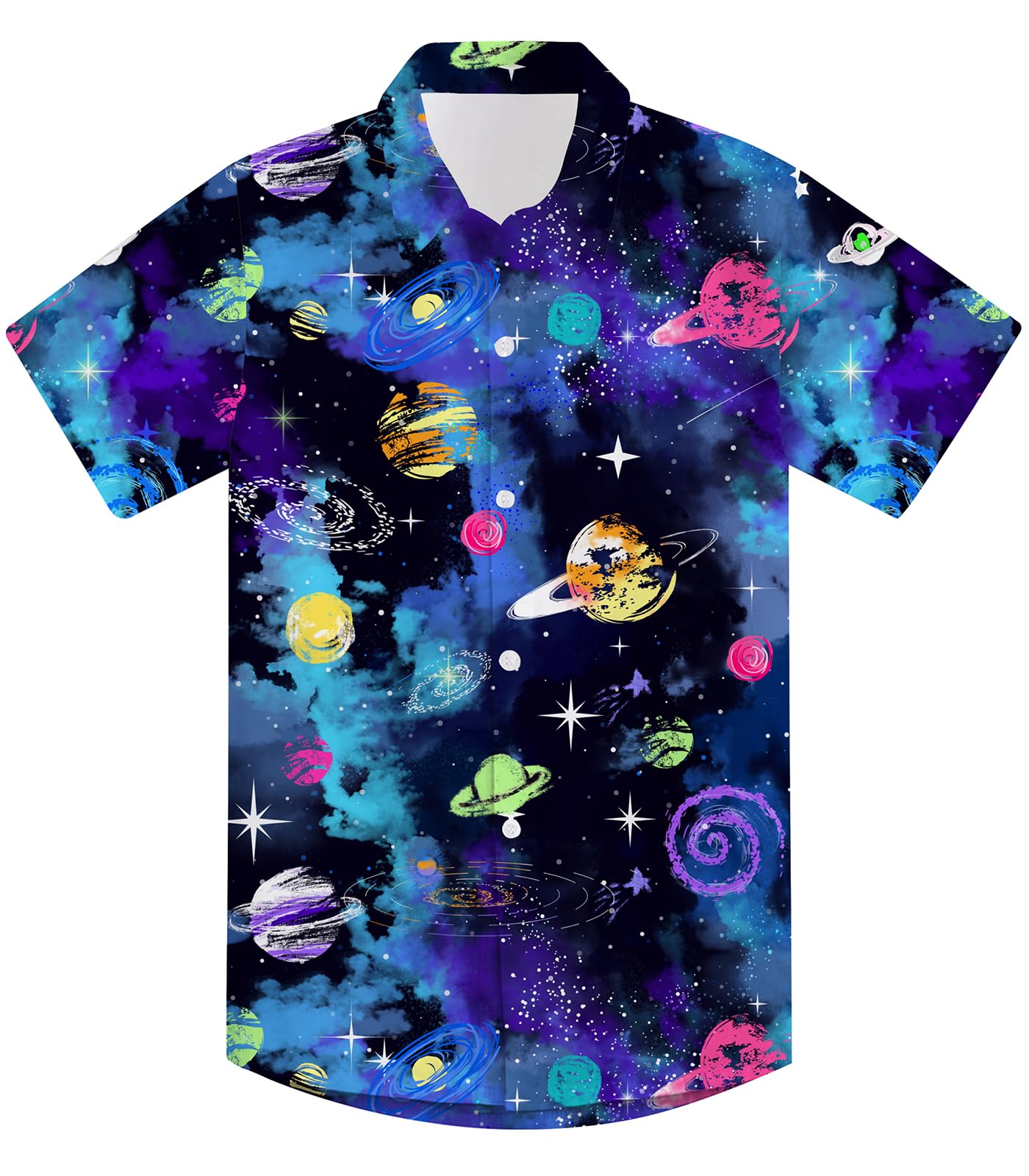 RAISEVERN Boys Button Down Shirts Hawaiian Cartoon Print Slim-Fit Short Sleeve Cool Dress Shirt Cute Top for Kids(2-10T)