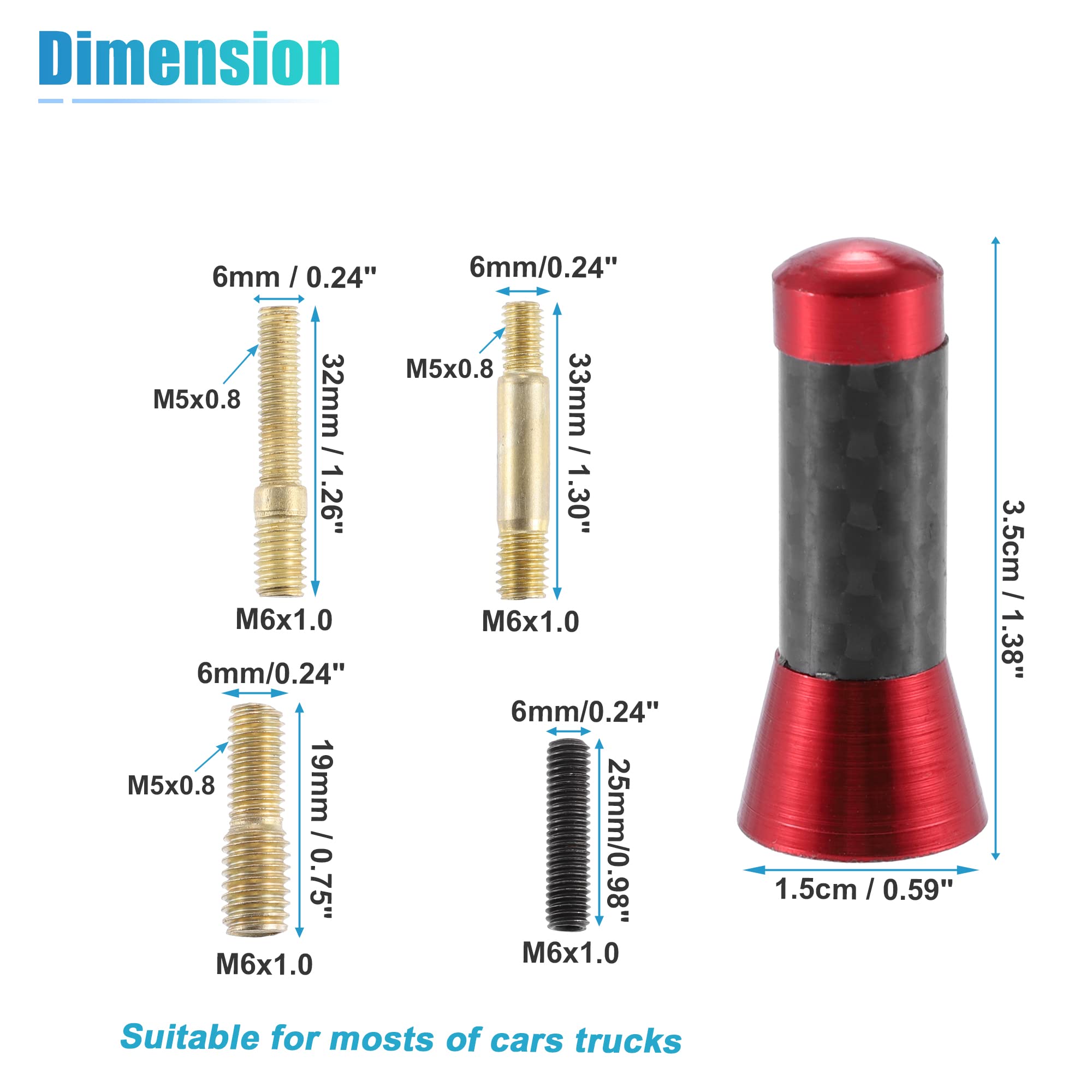 X AUTOHAUX 1 Set 3.5cm 1.38" Car AM FM Radio Signal Antenna Mast Universal Red, 1.38"x0.59" - Image 4