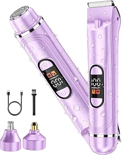 Women's Electric Razor, 4-in-1 Body Hair Remover with LED Light & Display, IPX6 Waterproof Bikini Trimmer, USB Rechargeable Facial Hair Remover and Lady Shaver for Legs, Underarms & Body, Purple