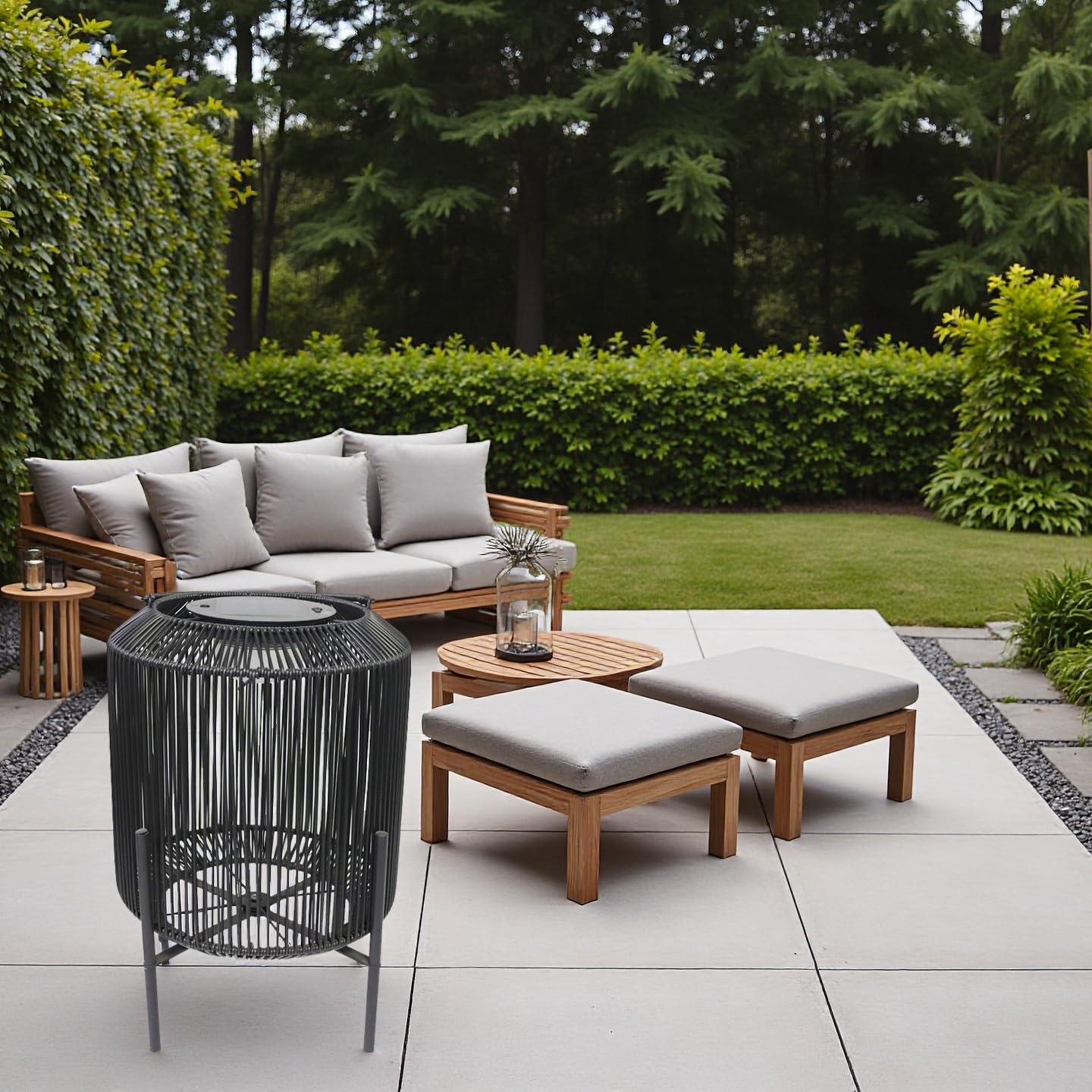 Medium Sized Rattan Solar Rechargeable Lamp Outdoor Light, Perfect for Floor or Large Table use. up to 12 Hours Lighting time When Fully Charged