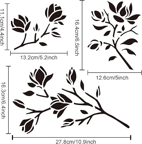 Miniatura 3 de MAYJOYDIY Magnolia Stencil - Plantillas de flores de magnolia de 11.8 x 11.8 pulgadas, reutilizables, flores clásicas para pintar en madera, lienzo,