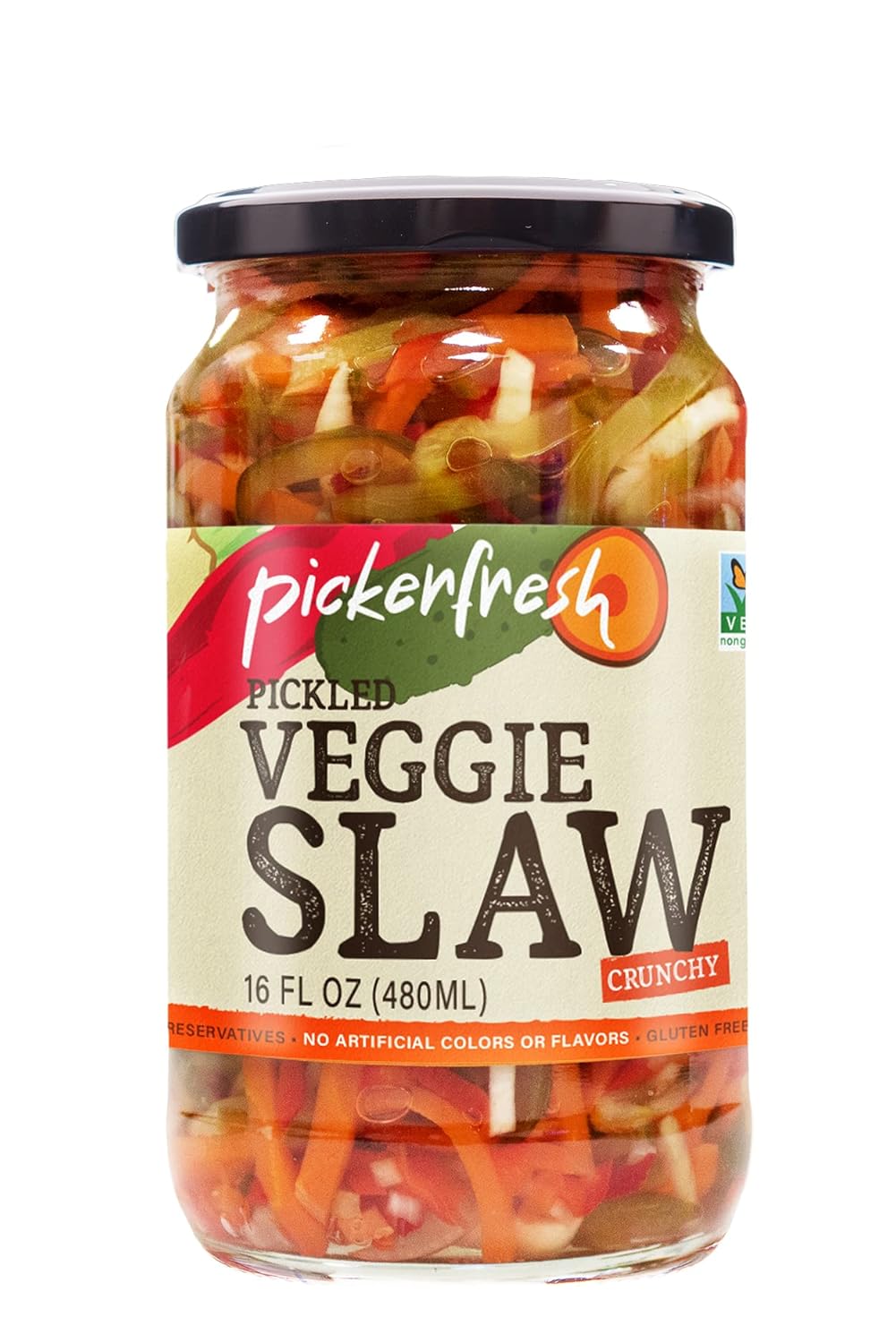Pickerfresh Pickled Veggie Slaw, Crunchy, 16 fl oz (3 Pack), Non-GMO, Gluten Free, No Artificial Color & No Preservatives, Ingredients (Pickles, Carrot, Red Pepper, Celery)