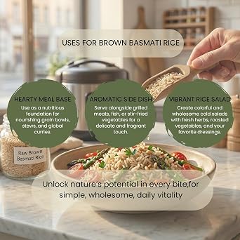 Minton & Donello 1Kg Organic Long Grain Brown Basmati Rice - High Fibre, Low Glycaemic Index, Rich in Nutrients