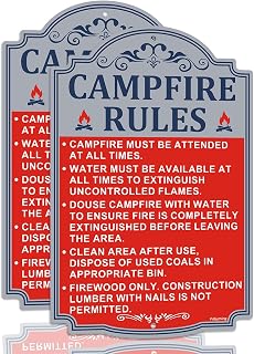 Campfire Rules Campfire Must Be Attended at All Times Water Must Be Available Sign Rules Security Metal Signs for Home Business Street Wall Safety Caution Custom Decor 2 Pack 12x18 Inches Rust Free Aluminum Easy To Mount.