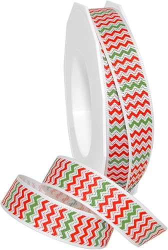 "Morex Ribbon Grosgrain Ribbon Petite Christmas Celebration, 58" x 25 Yd, Chevron" (7581.1625-2002)