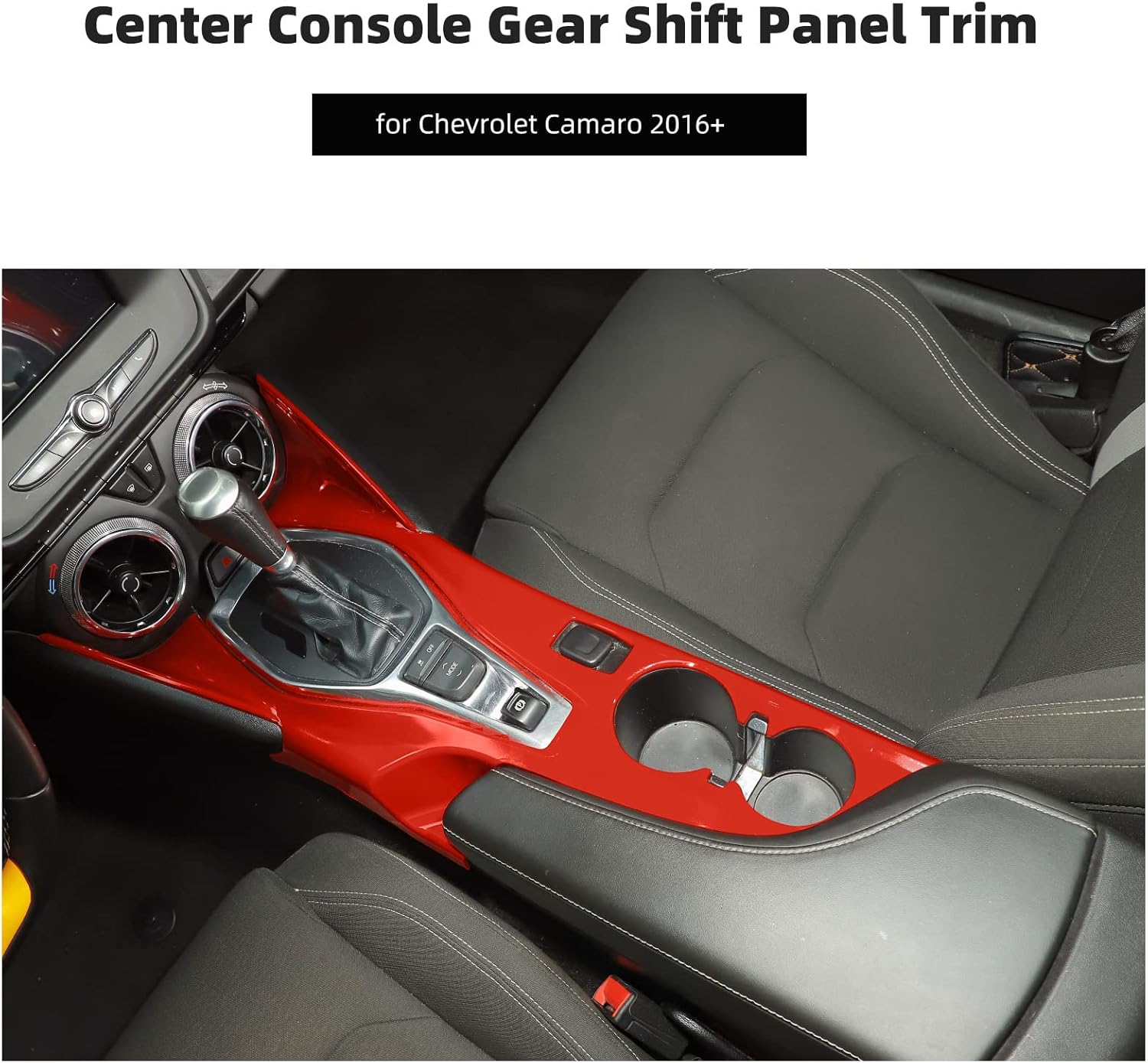 CheroCar Center Console Gear Shift Panel Trim Cover Interior Decoration for Chevrolet Camaro 2016+ (Red)