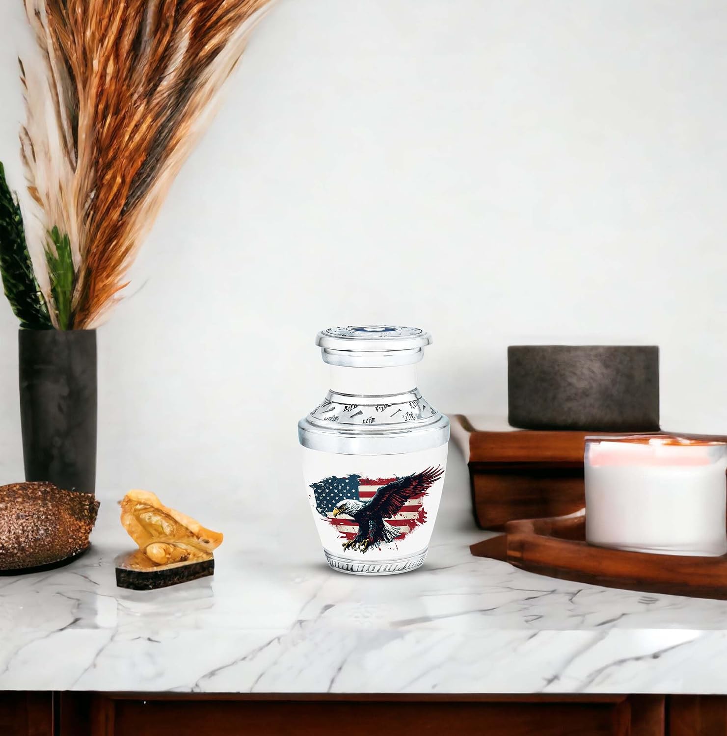 American Eagle: Soaring with Patriotism, Set of 2 Decorative Urn, Memorial Small Urns for Human Ashes, Small Keepsake Urns, Cremation Keepsake Urns, Mini Keepsake Funeral Urn 3''