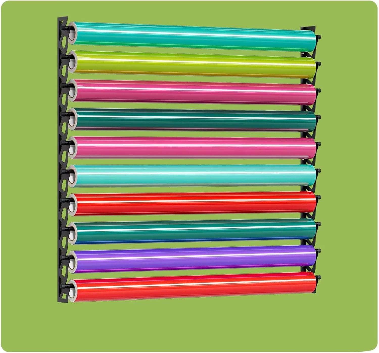 10 Rolls Vinyl Roller Holder with Mounting Hardware, Wall Mounted Storage Rack, Metal Vinyl Display Rack for Car Wrap Material, Transfer Paper Tape, Wallpaper, Window Film, Fabric Rolls