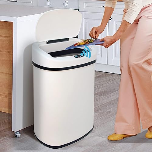 Basurero de cocina automático de 13 galones con tapa y sensor de movimiento para cocina, oficina, dormitorio, baño, sala de estar, papelera