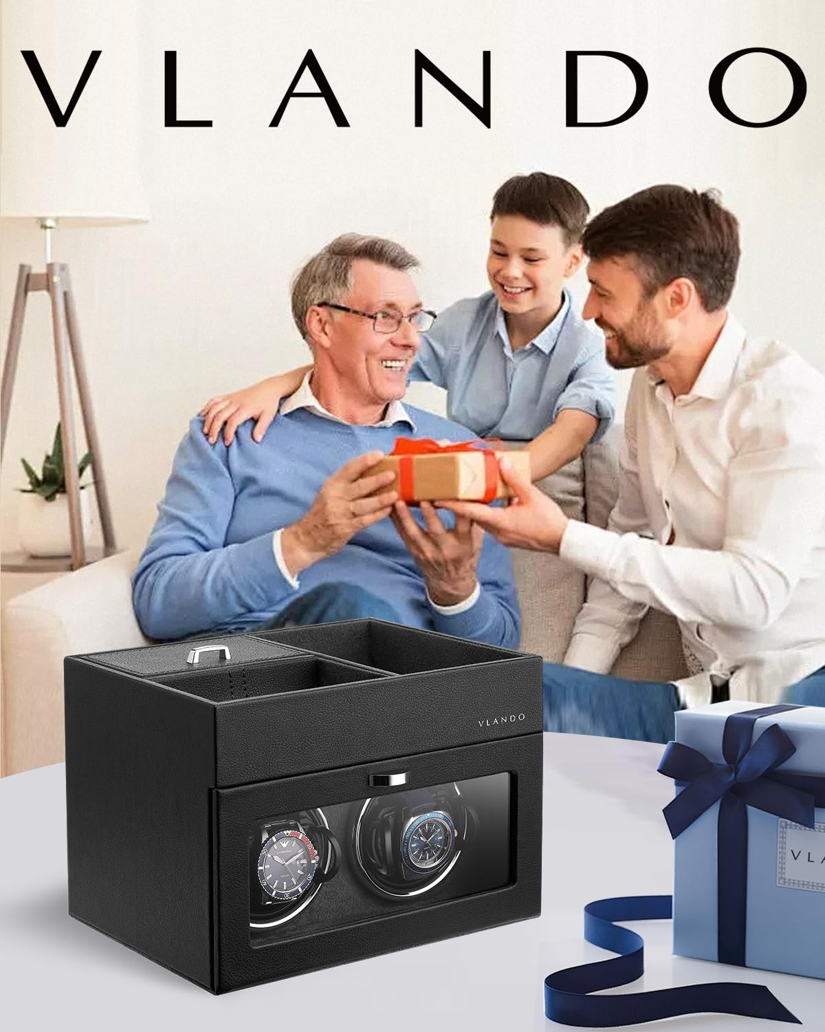 Vlando Watch Winder, Scatola Carica Orologio Scatola Orologio a Carica Automatica in Cuoio con Motore Silenzioso per Orologi da Polso