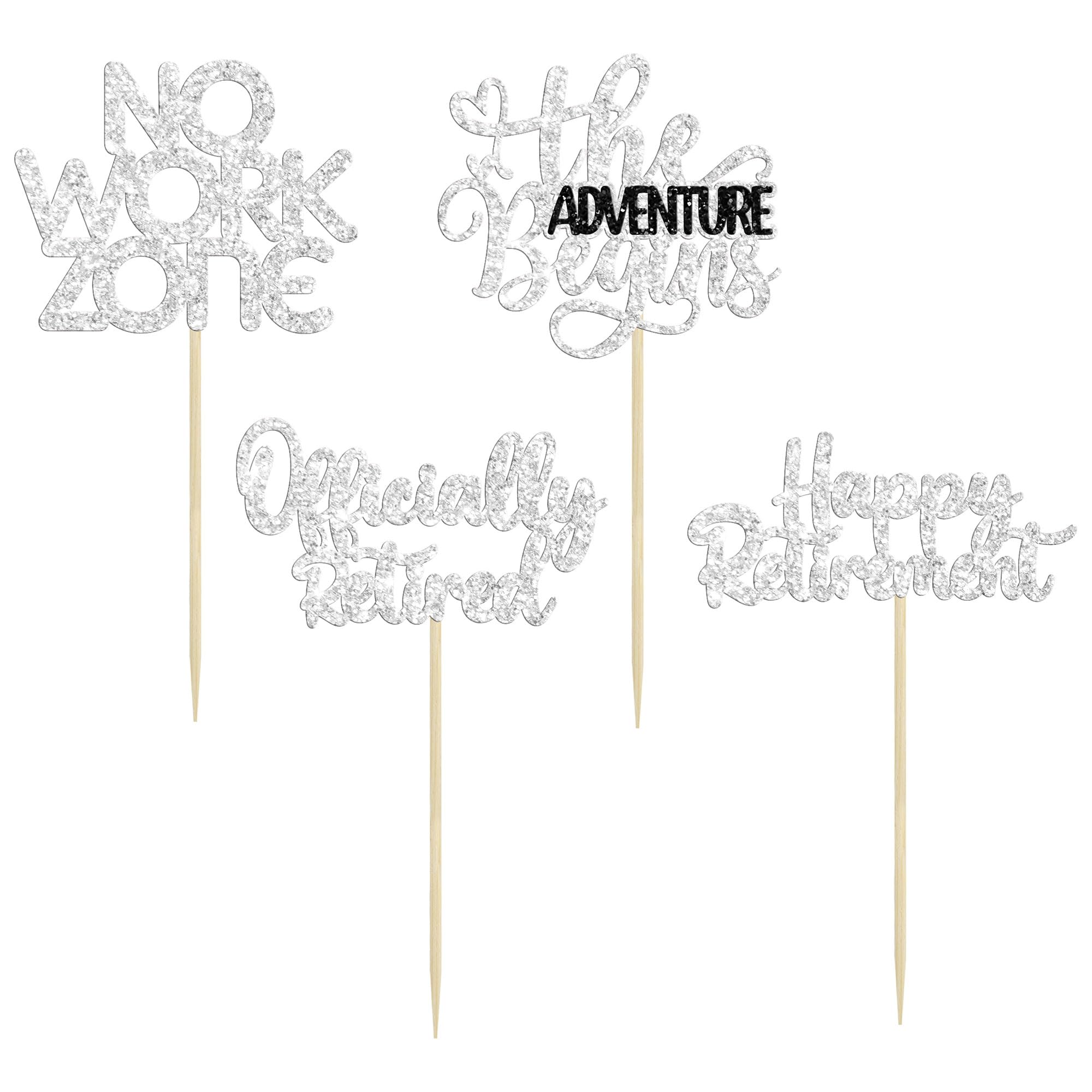 24Pcs Happy Retirement Cupcake Toppers Officially Retired Cake Toppers No Work Zone Adventure Begins Cupcake Picks Retirement Theme Farewell Birthday Party Decorations Supplies Silver - Image 3