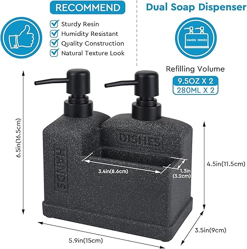 Miniatura 7 de Juego de dispensador de jabón de cocina, dispensador de jabón para platos y dispensador de jabón de manos con organizador de esponja 3 en 1, juego