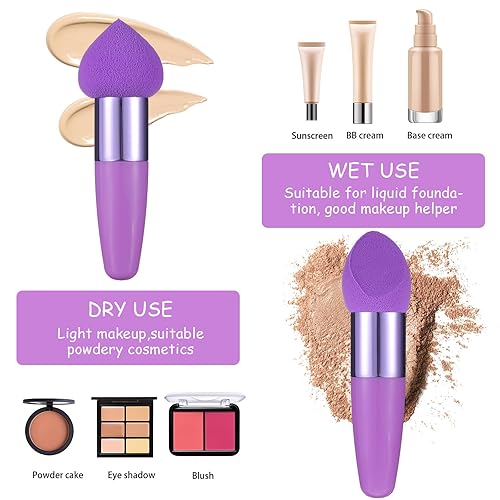 Vista 13 de Sibba Esponja de maquillaje, 3 piezas, base para licuadora de belleza, corrector, mezcla, cosméticos, mini aplicador de cepillo en ángulo, mango