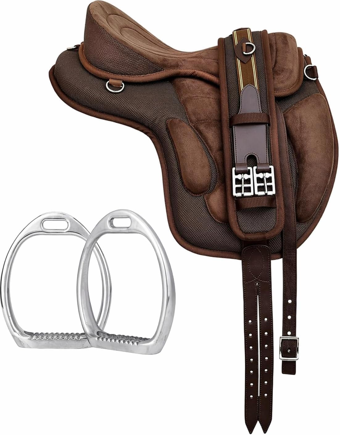 Synthetic Treeless Horse Saddle with Matching Girth | Lightweight Adjustable Freemax Saddle for Trail Riding, Training & Endurance | Soft Padded Equestrian Tack for Horses (Dark Brown, 15 Inch) โ image 1