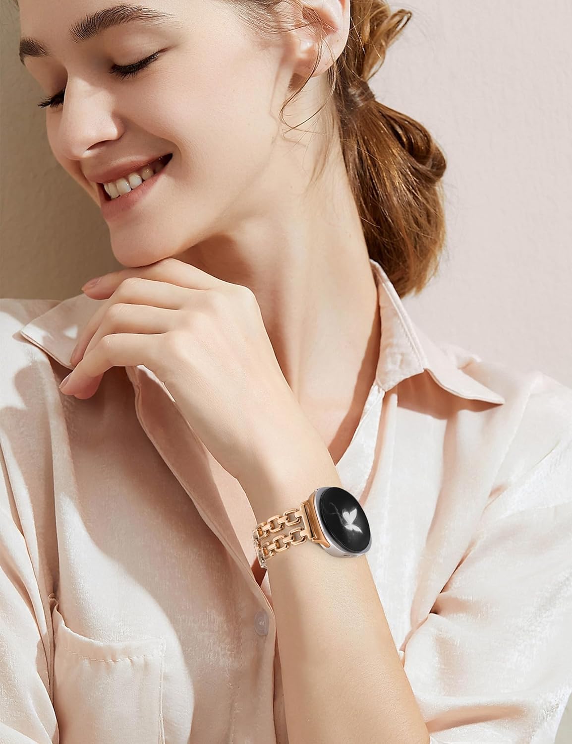 Wearlizer Metal Bands Compatible with Samsung Galaxy Watch 8 Band 40mm 44mm/Watch 8 Classic 46mm, No Gap Dressy Stainless Steel Chain Strap Wristbands Accessories for Women - Image 5