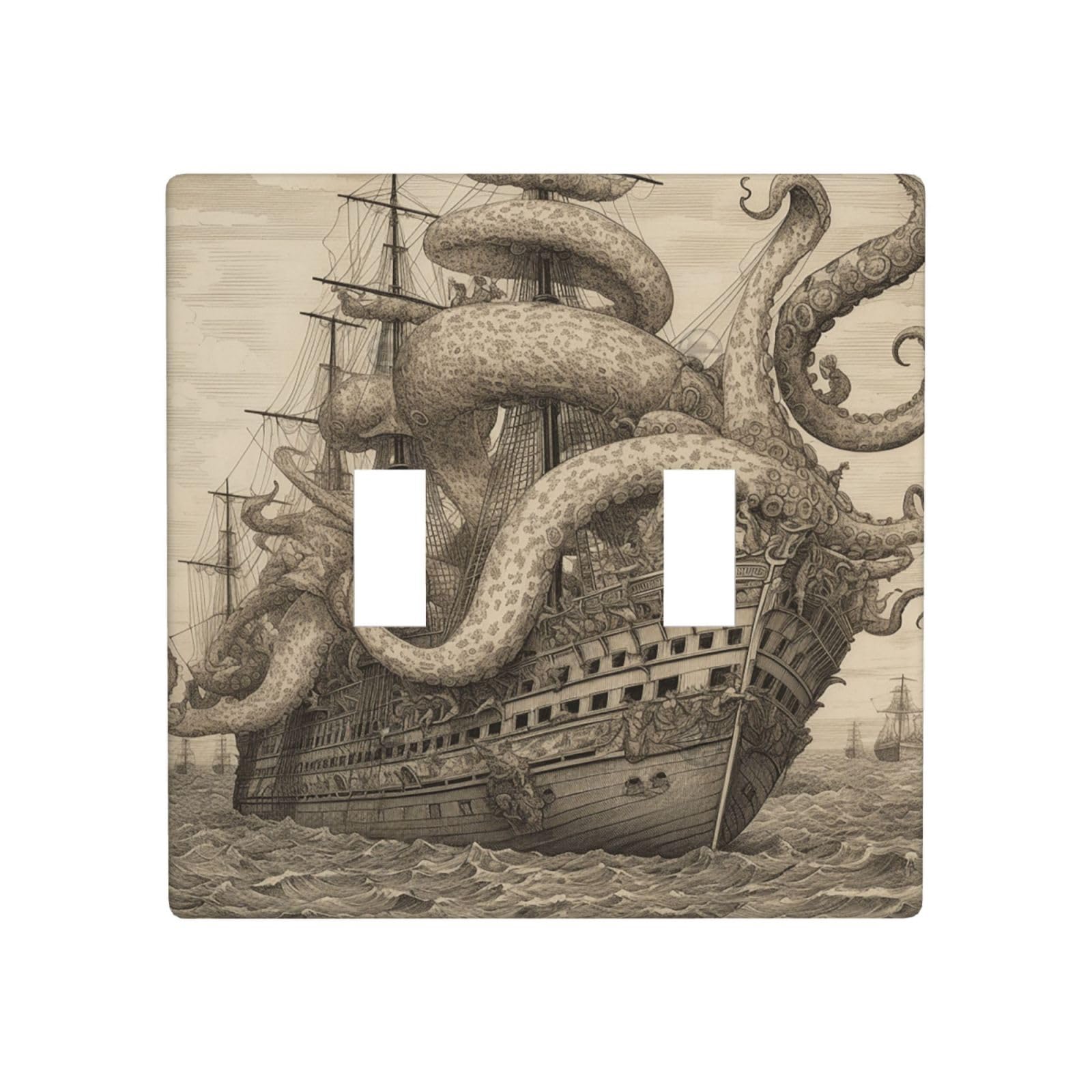 2 Gang Double Toggle Wall Plates, Unbreakable Decorative Duplex Light Switch Plate Covers Sailing Pirate Octopus Electrical Switchplate Cover Faceplate For Bathroom Kitchen Decor